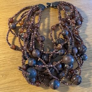 Stephen Dweck Tiger Eye Jasper Agate Amber Mixed Strand Necklace GUC